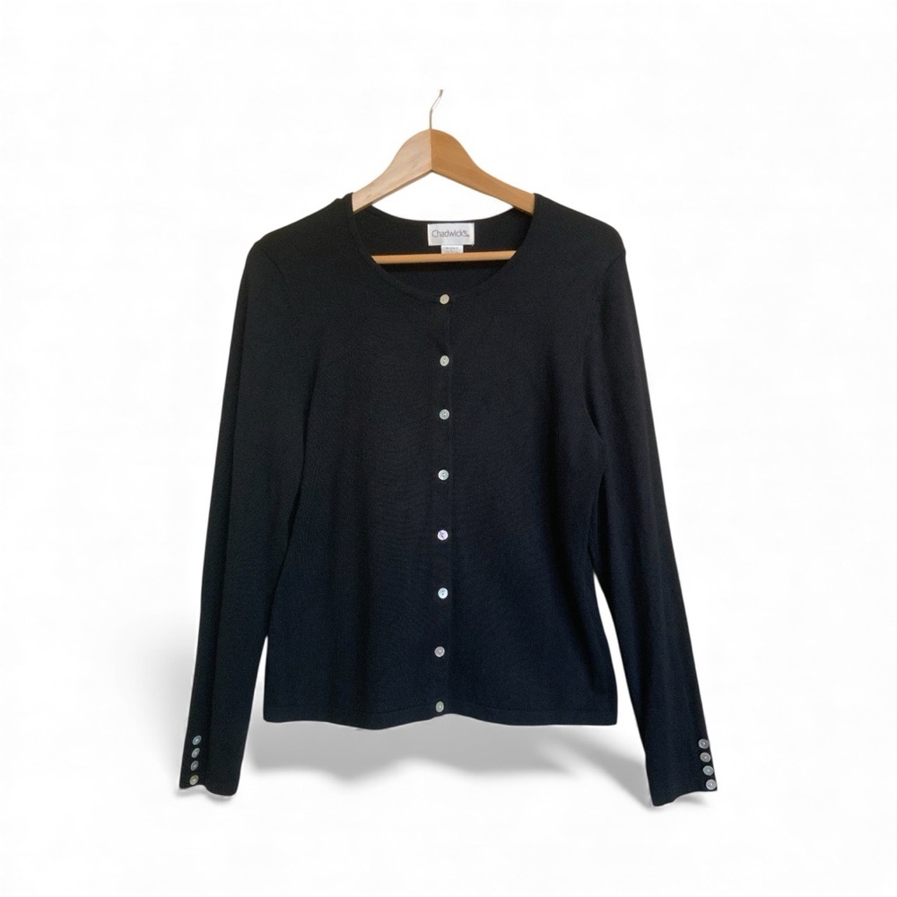 Classic Button Down Cardigan, Black, Size L Large, Work Wear